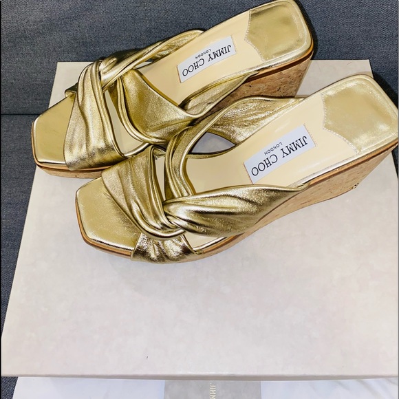 Sold-Jimmy Choo-Narisa Metallic Leather Wedges (NWT)! - Picture 6 of 7